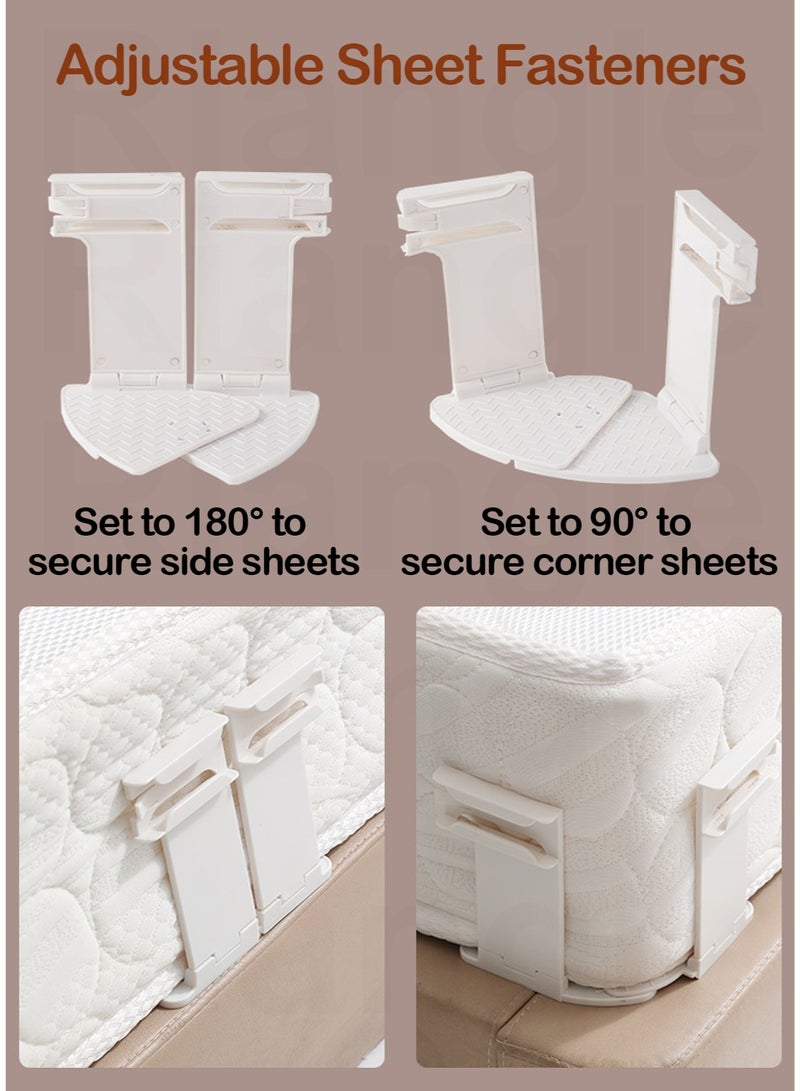 مجموعة مثبتات ملاءة السرير القابلة لتعديل الزاوية - مشابك قفل 90° و 180° لزوايا وحواف المرتبة، مثبتات ملاءة ثقيلة غير قابلة للانزلاق لجميع أحجام أغطية الفراش، 4 قطع - Image 3