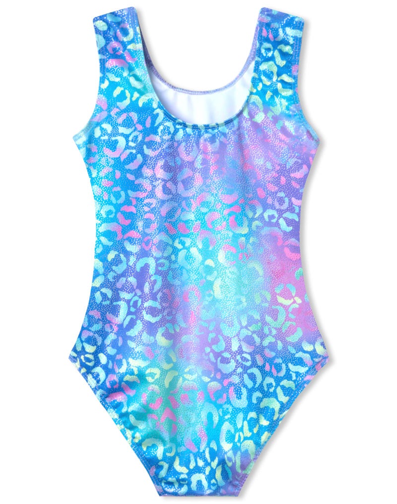 Domusgo Gymnastics Leotards for Girls 5-6 Years Old Green Purple Leopard Sparkly One Piece Tumbling Outfits - Image 2