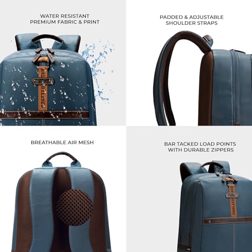 Gear Classic 4 19"/31L Medium Faux Leather Water Resistant Anti Theft Laptop Backpack | Casual Backpack | Daypack | Travel Backpack | College Bag For Men/Women (Teal - Brown) - Image 5