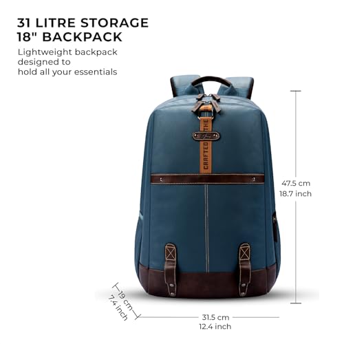 Gear Classic 4 19"/31L Medium Faux Leather Water Resistant Anti Theft Laptop Backpack | Casual Backpack | Daypack | Travel Backpack | College Bag For Men/Women (Teal - Brown) - Image 2