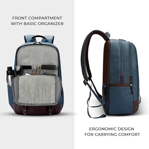 Gear Classic 4 19"/31L Medium Faux Leather Water Resistant Anti Theft Laptop Backpack | Casual Backpack | Daypack | Travel Backpack | College Bag For Men/Women (Teal - Brown) - Image 4