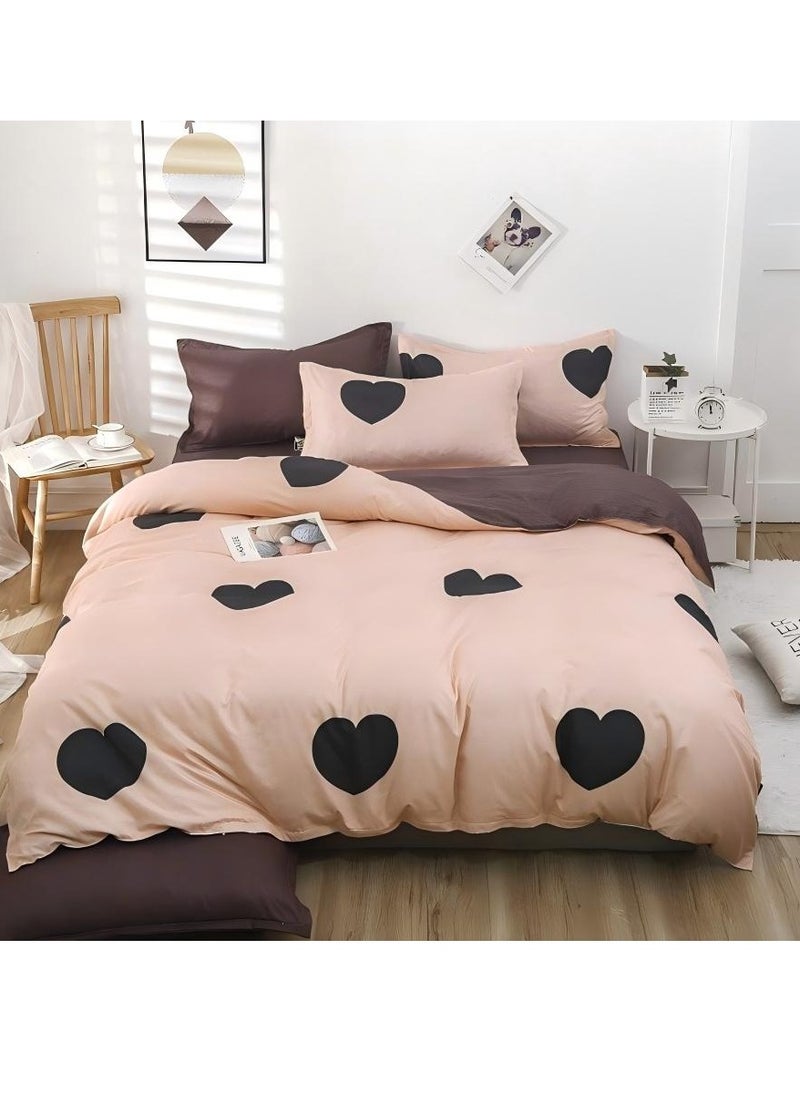 Beautiful Oversized fiber elastic bedding. Super soft printed cotton bedding set, one extra-large cotton down quilt (220x240 cm), two pillowcases, one sheet, four-piece set (pink + grey) 