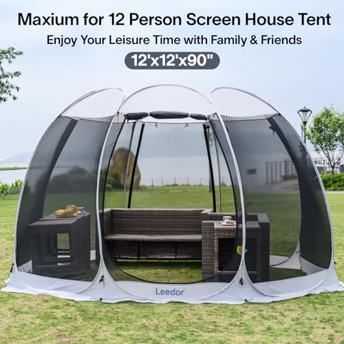 LEEDOR® Pop Up Screen House, 8-10 Person Outdoor Screen Tent，Camping Screen Room with Carry Bag, Screen Gazebo with Mosquito Netting, Instant Sun Shelter for Garden, Patio Backyard 12'x12' - Image 3