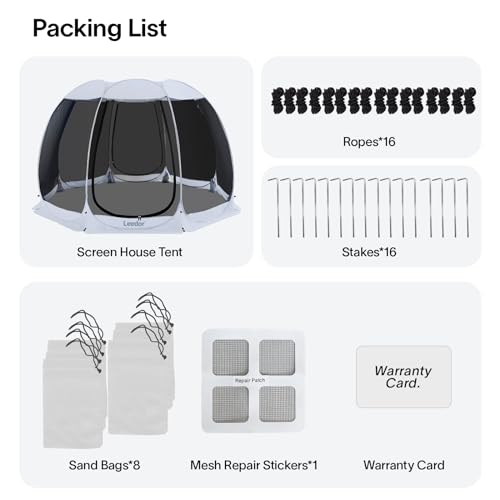 LEEDOR® Pop Up Screen House, 8-10 Person Outdoor Screen Tent，Camping Screen Room with Carry Bag, Screen Gazebo with Mosquito Netting, Instant Sun Shelter for Garden, Patio Backyard 12'x12' - Image 5