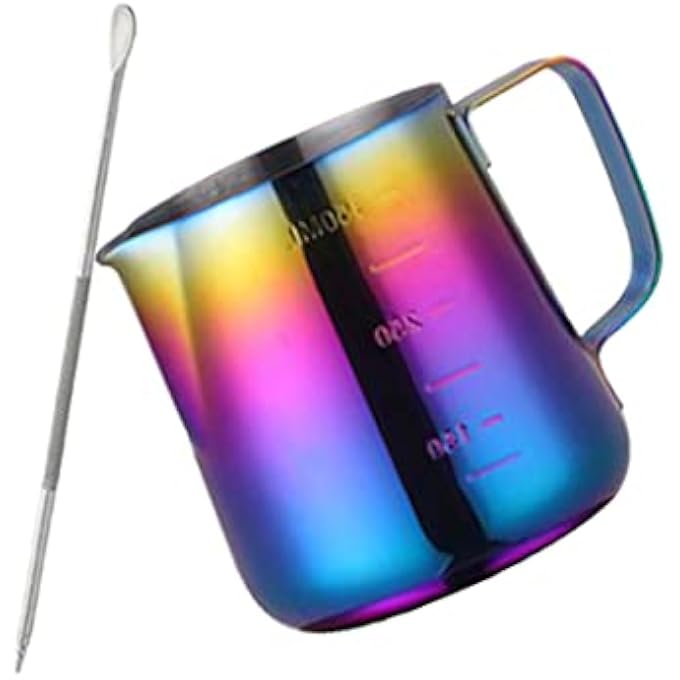 Hoshen Espresso Steaming Pitcher350Ml Stainless Steel Inner And Outer Scale Pull Flower Cup Coffee Art Pen  Latte Puccino Art Milk Frothing Pitcher Multicolor - Image 1