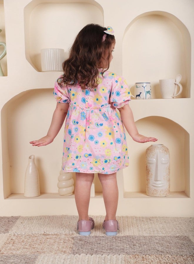 POLKA TOTS Half Sleeves Floral Print Frock with Headband - Pink -4-5 Y - Image 2