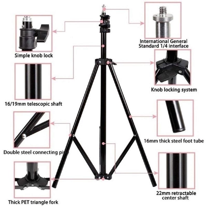 MNZ Heavy Duty 9 Feet Extendable Metal Tripod Stand with Universal 1/4" Thread,360 Ball Mobile Holder for Mobile Phone/Video Recording/Led Ringlight/Monolite/Pan Head/Trilight,Reflector - Image 5