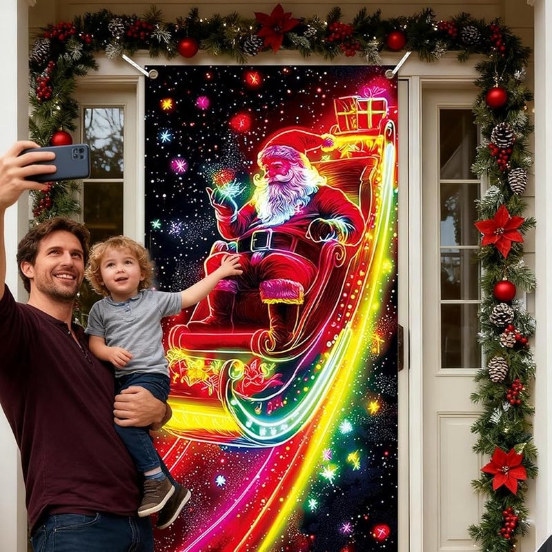 Christmas Santa Door Banner 3x6ft UV Fluorescent Holiday Decor For Porch Garage Entrance - Image 4