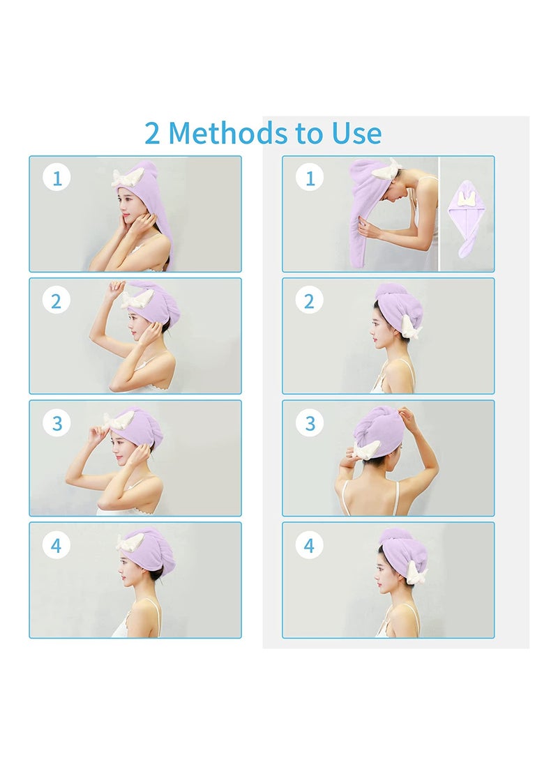 SYOSI - 3 Pack Microfibre Hair Towel Hair Towel Wrap for Long Hair Cute Rabbit Hair Towel Turban Super Absorbent Fast Dry Hair Towel with Buttons Bath Loop Fasten for Wet Curly Long Thick Hair - Image 1