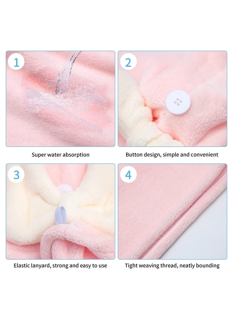 SYOSI - 3 Pack Microfibre Hair Towel Hair Towel Wrap for Long Hair Cute Rabbit Hair Towel Turban Super Absorbent Fast Dry Hair Towel with Buttons Bath Loop Fasten for Wet Curly Long Thick Hair - Image 1