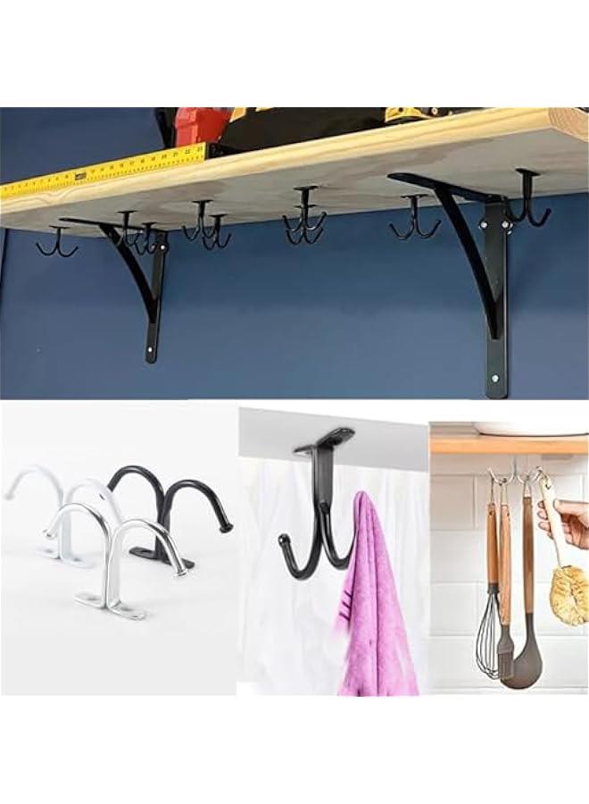 Iron Ceiling Hanging Hook,4-Pack Metal Robe Holders,Storage Hook with Double Prong,Coat Towel Hat Hangers Under Cabinet Wardrobe Shelf (4, Black) - Image 2