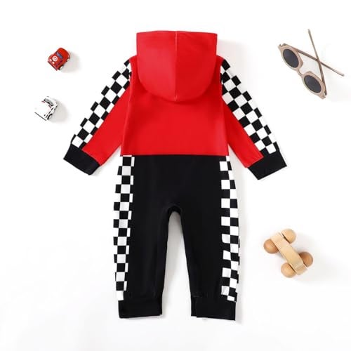 Happidoo Baby Boy Halloween Outfit Brithday Clothes Race Car Driver Hooded Romper (Red-Long,6-12 Months) - Image 3