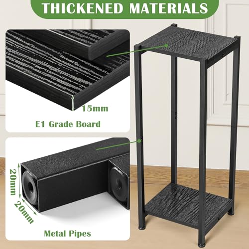 Dipion Tall Plant Stand Indoor,31 Inch Plant Stands,2 Tier Metal Plant Stand with Heavy Duty Wood,Black - Image 2