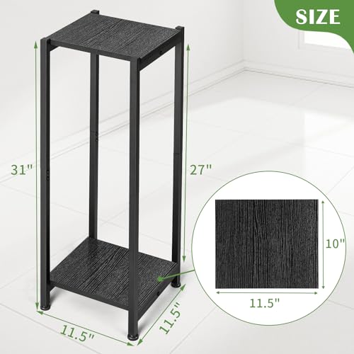 Dipion Tall Plant Stand Indoor,31 Inch Plant Stands,2 Tier Metal Plant Stand with Heavy Duty Wood,Black - Image 5