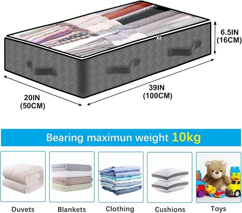 BiCINE Under Bed Storage Containers, 90L Collapsible Closet Organizers and Storage Bins, Underbed Storage Bags for Wrapping Paper,Blanket,Towels,Clothes,Comforter,Sweaters,Linen Sheets (Grey-8Pack) - Image 3