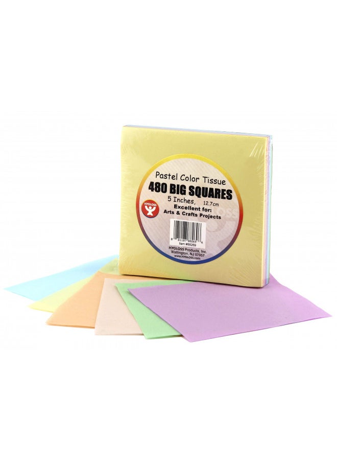 Hygloss Hygloss Products Tissue Paper Squares - Great for Arts & Crafts, DIY Projects, Classroom Activities and More - Pre-Cut, 5 Inches - 80 Each of 6 Assorted Pastel Colors - 480 Pieces  - Image 1