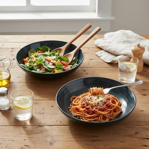 Beyond Homes Handcrafted Ceramic Pasta Bowl Set, 21 cm | Microwave & Dishwasher Safe Pasta Plates Glossy Finish | Deep Plate | Ceramic Serving Pasta Bowl, 650 ml Each (Midnight Blue Set of 2) - Image 2