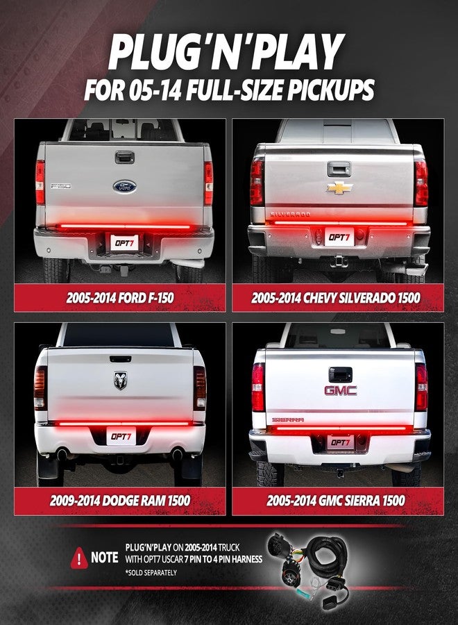 OPT7 60" Redline Parlux Triple Row LED Tailgate Light Bar w/Sequential Red Turn Signal, Weatherproof Rigid Aluminum Frame Light Strip for Trucks, Pickup - Full Function Reverse Brake Running - Image 4