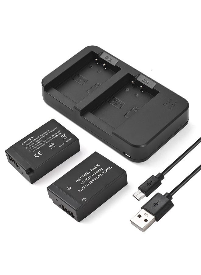 Generic Camera LP-E17 Battery & Charger Kit with 2-slot Battery Charger + 2pcs LP-E17 Batteries 7.2V 1040mAh + USB Charging Cable  - Image 1