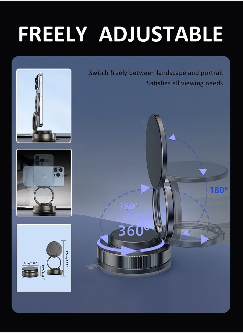 حامل هاتف مغناطيسي للسيارة بالشفط - قابل للطي ودوران 360° مع مغناطيس قوي N54، متوافق عالميًا مع الهواتف الذكية (أسود) - Image 2