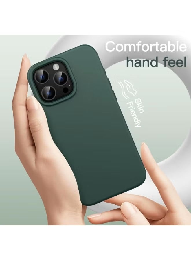 general Ultra-Slim Liquid Silicone Case for iPhone 16 Pro | Premium Soft-Touch Protective Cover with Internal Microfiber Lining & Enhanced Camera Protection – Dark Green - Image 4