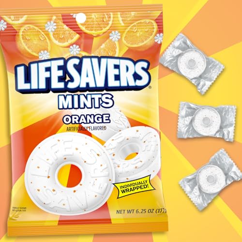 Life Savers حلوى لايف سيفرز بالبرتقال، حلوى نعناع مغلفة بشكل فردي للوجبات الخفيفة، المشاركة، حفلات المكتب وتخزين المؤن 625 أونصة 12 كيس حلوى صلبة - Image 5
