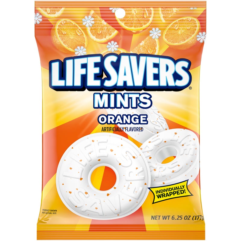 Life Savers حلوى لايف سيفرز بالبرتقال، حلوى نعناع مغلفة بشكل فردي للوجبات الخفيفة، المشاركة، حفلات المكتب وتخزين المؤن 625 أونصة 12 كيس حلوى صلبة - Image 3