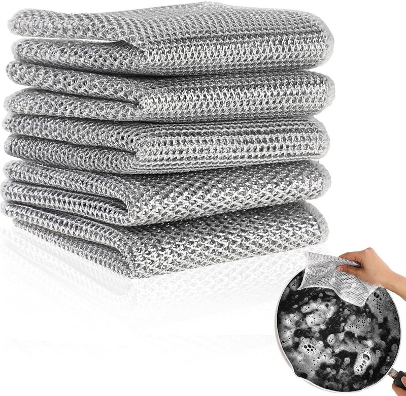 Fuelbyte Double Layered Dish Wash Cloth (Pack of 3) Non Scratch Steel Wire Dish Cloth Wet and Dry Dishwashing Rugs for Kitchen Accessories Items Cleaning Supplies for Sinks Counters (3 Pcs) - Image 1