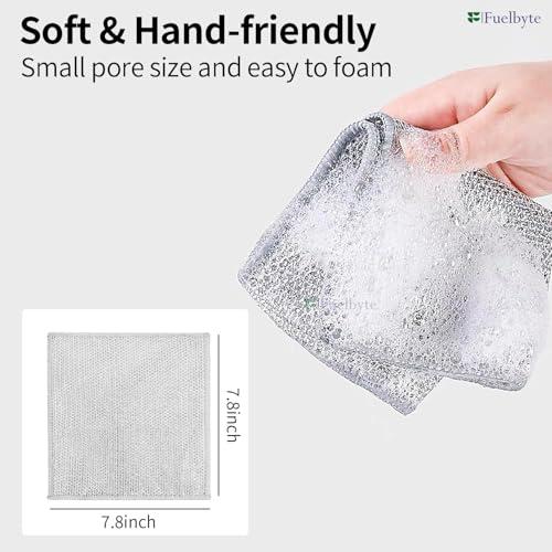 Fuelbyte Double Layered Dish Wash Cloth (Pack of 3) Non Scratch Steel Wire Dish Cloth Wet and Dry Dishwashing Rugs for Kitchen Accessories Items Cleaning Supplies for Sinks Counters (3 Pcs) - Image 3