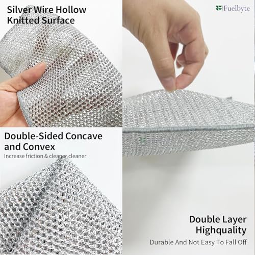 Fuelbyte Double Layered Dish Wash Cloth (Pack of 3) Non Scratch Steel Wire Dish Cloth Wet and Dry Dishwashing Rugs for Kitchen Accessories Items Cleaning Supplies for Sinks Counters (3 Pcs) - Image 4