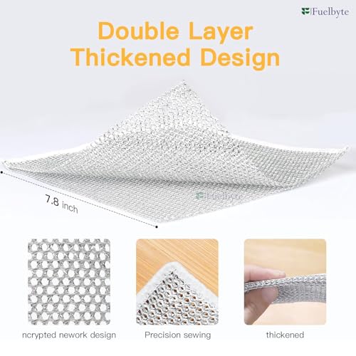Fuelbyte Double Layered Dish Wash Cloth (Pack of 3) Non Scratch Steel Wire Dish Cloth Wet and Dry Dishwashing Rugs for Kitchen Accessories Items Cleaning Supplies for Sinks Counters (3 Pcs) - Image 2