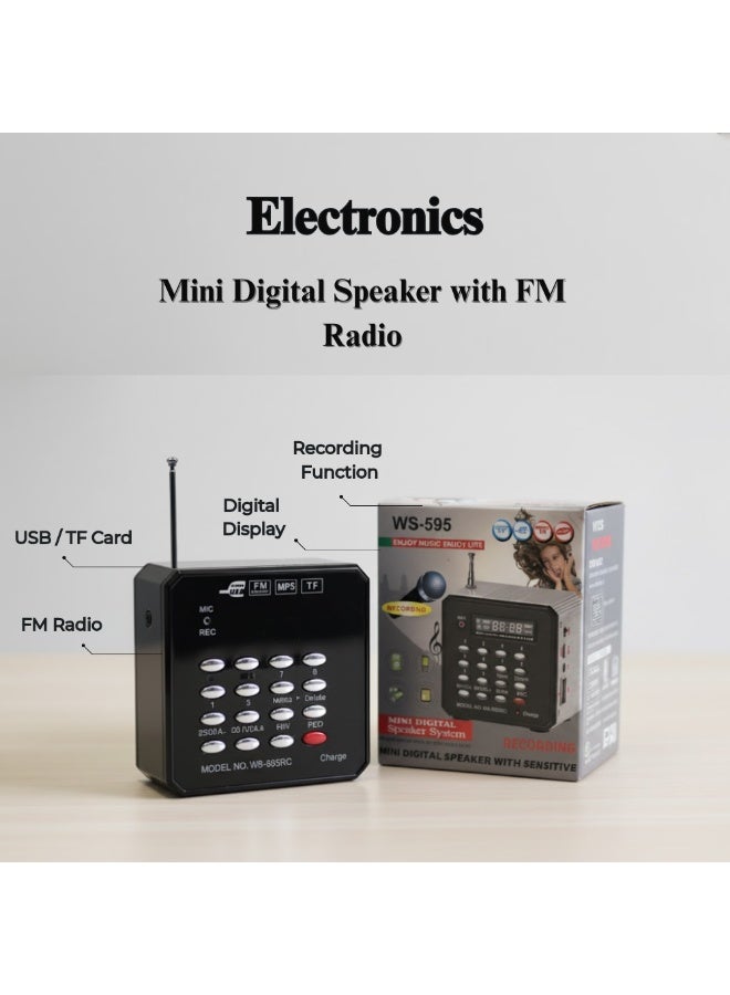 Portable Mini Digital Bluetooth Speaker with Best Sound & FM Radio | Rechargeable Power Bank Function, Digital Display & MP3 Recording | High Quality Audio for Music | Compatible with Phone, Tablet, USB/SD/TF Card | Suitable for Songs & Music Lovers - Image 1
