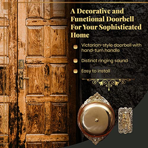 A29 Victorian Wireless Twist Doorbell, Solid Brass Mechanical Chime in Polished Lacquered Finish - Vintage Doorbell for Homes with Manual Hand Turn Chime, Decorative Classic Design, Easy Installation - Image 3