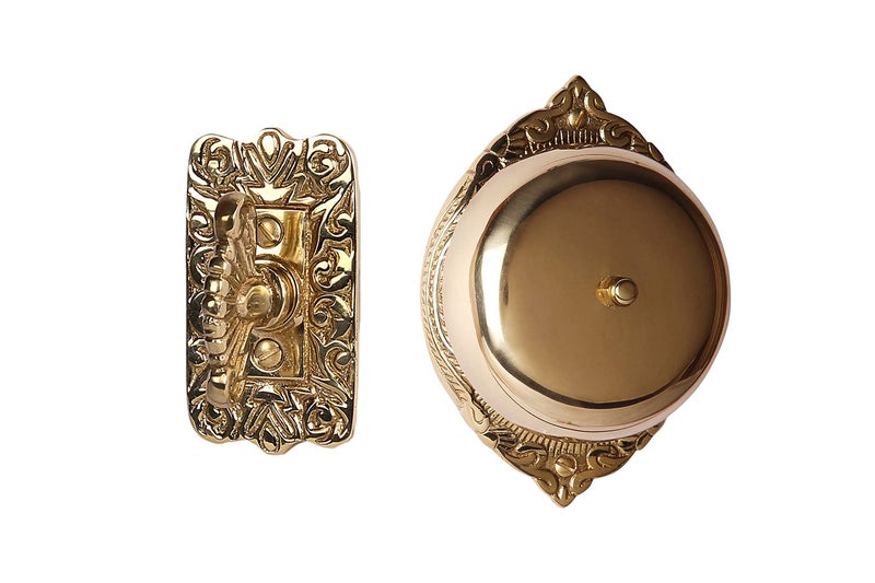 A29 Victorian Wireless Twist Doorbell, Solid Brass Mechanical Chime in Polished Lacquered Finish - Vintage Doorbell for Homes with Manual Hand Turn Chime, Decorative Classic Design, Easy Installation - Image 1