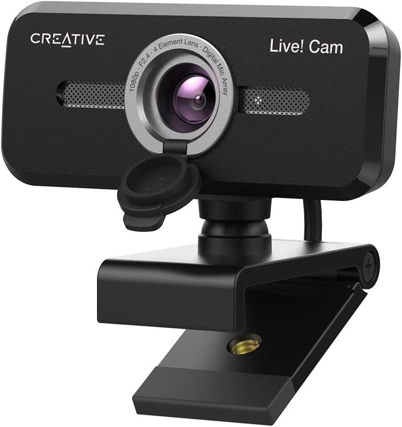 كريتيف كاميرا Live! Cam Sync 1080p V2 كاملة الدقة عالية الوضوح مع عدسة واسعة الزاوية عبر USB، مزودة بكتم صوت تلقائي وإلغاء ضوضاء للمكالمات المرئية، وميكروفون مزدوج محسّن مدمج لـ Zoom وSkype. - Image 1