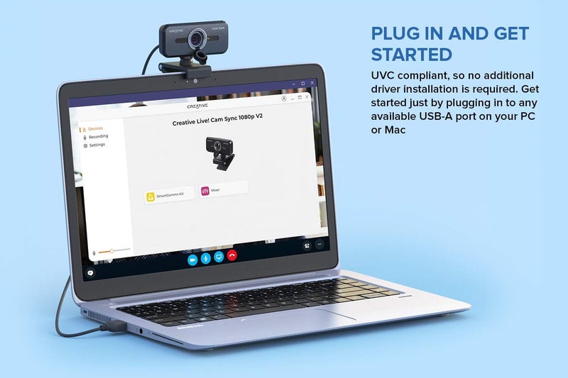 كريتيف كاميرا Live! Cam Sync 1080p V2 كاملة الدقة عالية الوضوح مع عدسة واسعة الزاوية عبر USB، مزودة بكتم صوت تلقائي وإلغاء ضوضاء للمكالمات المرئية، وميكروفون مزدوج محسّن مدمج لـ Zoom وSkype. - Image 4