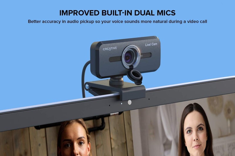 كريتيف كاميرا Live! Cam Sync 1080p V2 كاملة الدقة عالية الوضوح مع عدسة واسعة الزاوية عبر USB، مزودة بكتم صوت تلقائي وإلغاء ضوضاء للمكالمات المرئية، وميكروفون مزدوج محسّن مدمج لـ Zoom وSkype. - Image 3