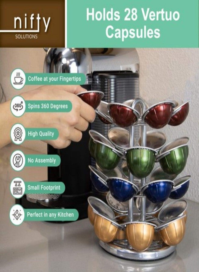 Nifty Solutions Nifty Vertuoline Coffee Pod Carousel - Nickel Chrome Finish, 28 Pod Capsule Holder, Spins 360-Degrees, Lazy Susan Platform, Home or Office Kitchen Counter Organizer - Image 4