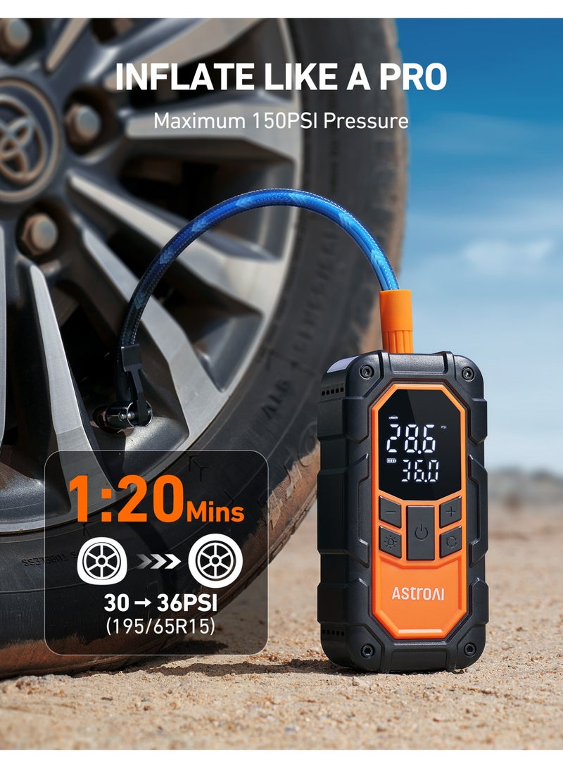 أسترواي AstroAI S8 Air Nano Jump Starter مع ضاغط الهواء ، 1500A قمة بطارية السيارة Jump Starter المحمولة (6.0 غاز / 3.0L ديزل) مع 150PSI التلقائي إغلاق الإطارات المضخمة ، 12V شاحن البطارية Booster - Image 4