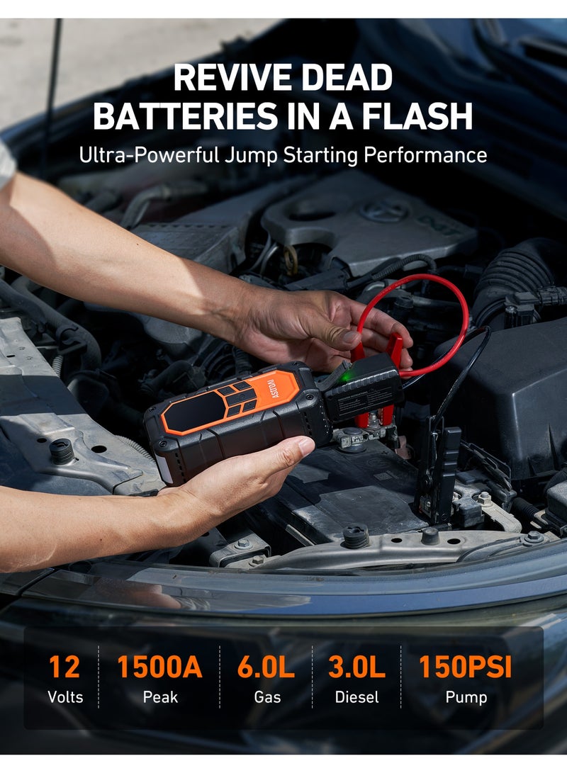 أسترواي AstroAI S8 Air Nano Jump Starter مع ضاغط الهواء ، 1500A قمة بطارية السيارة Jump Starter المحمولة (6.0 غاز / 3.0L ديزل) مع 150PSI التلقائي إغلاق الإطارات المضخمة ، 12V شاحن البطارية Booster - Image 2