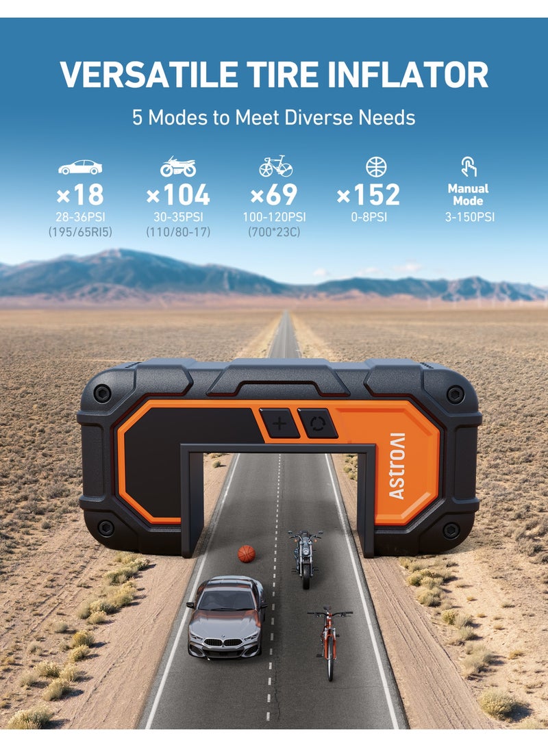 أسترواي AstroAI S8 Air Nano Jump Starter مع ضاغط الهواء ، 1500A قمة بطارية السيارة Jump Starter المحمولة (6.0 غاز / 3.0L ديزل) مع 150PSI التلقائي إغلاق الإطارات المضخمة ، 12V شاحن البطارية Booster - Image 5