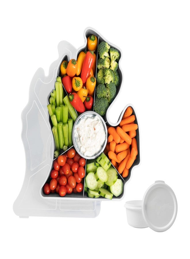 KOLORAE Michigan Serving Tray - Unique 7 Compartment Mitten State Reusable Snack Tray w/Dressing Cup. Great for Entertaining and Storage for Appetizers, Snacks, Chips & Dip - Image 1