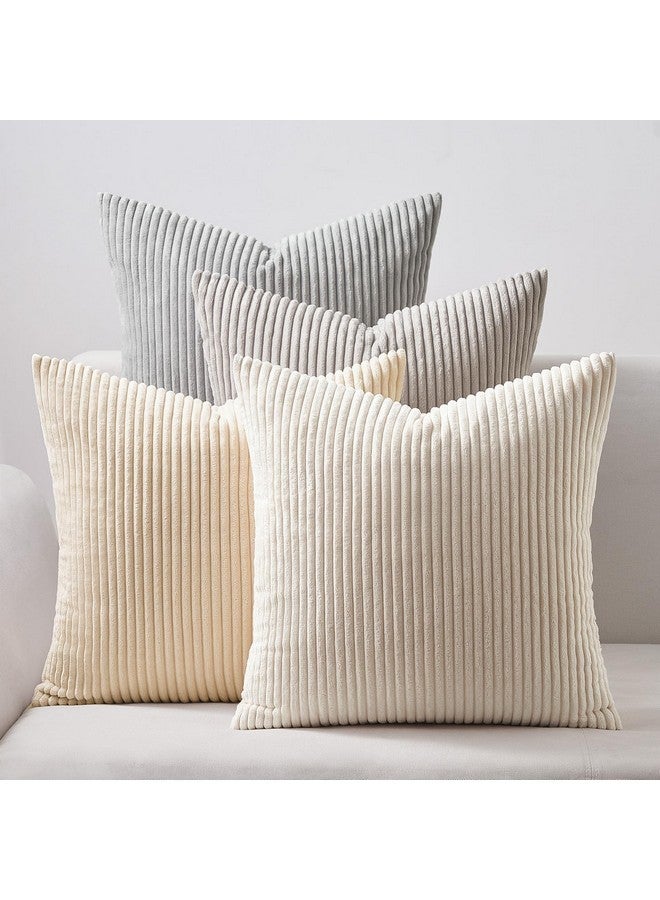 Topfinel 4 Packs Neutral Decorative Throw Pillows Covers 18x18 Inch for Living Room Couch Bed Sofa, Rustic Farmhouse Boho Home Decor, Soft Plush Striped Corduroy Square Cushion Case 45x45 cm - Image 1
