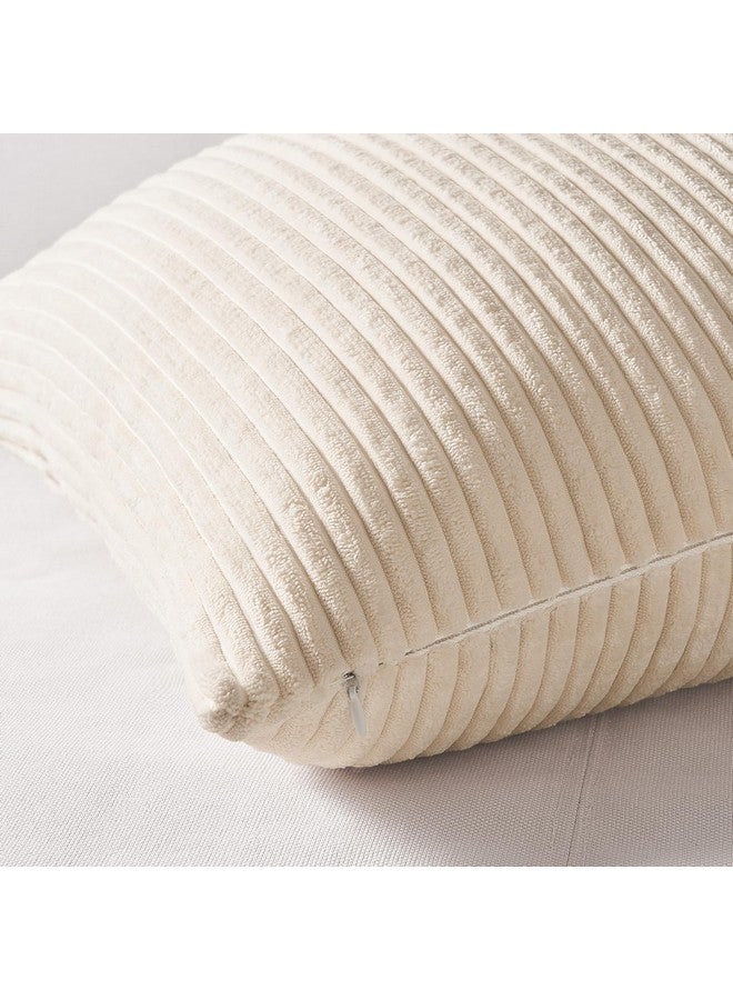 Topfinel 4 Packs Neutral Decorative Throw Pillows Covers 18x18 Inch for Living Room Couch Bed Sofa, Rustic Farmhouse Boho Home Decor, Soft Plush Striped Corduroy Square Cushion Case 45x45 cm - Image 2