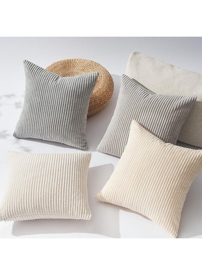 Topfinel 4 Packs Neutral Decorative Throw Pillows Covers 18x18 Inch for Living Room Couch Bed Sofa, Rustic Farmhouse Boho Home Decor, Soft Plush Striped Corduroy Square Cushion Case 45x45 cm - Image 5