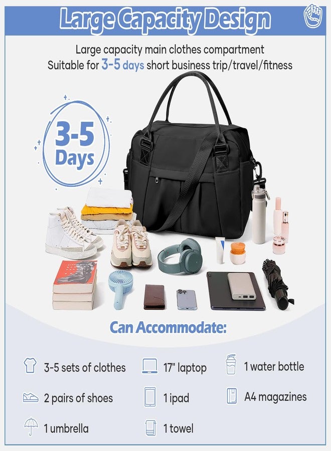 BJLFS Small Black Gym Duffle Bag for Women Men with Shoe Compartment, Mini Cute Weekender Handbag Carry on Travel Bag for Airplane, Water Resistant Sports Yoga Tote Bag with Dry Wet Separated Pocket. - Image 4