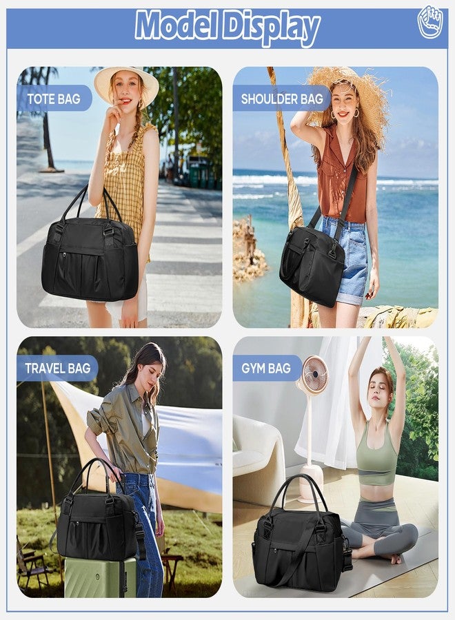 BJLFS Small Black Gym Duffle Bag for Women Men with Shoe Compartment, Mini Cute Weekender Handbag Carry on Travel Bag for Airplane, Water Resistant Sports Yoga Tote Bag with Dry Wet Separated Pocket. - Image 2