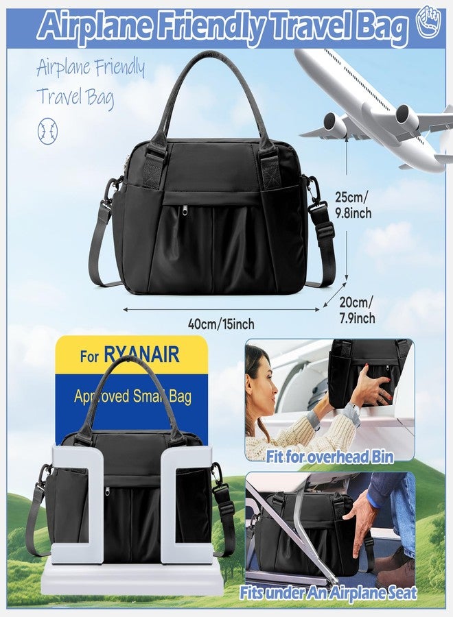 BJLFS Small Black Gym Duffle Bag for Women Men with Shoe Compartment, Mini Cute Weekender Handbag Carry on Travel Bag for Airplane, Water Resistant Sports Yoga Tote Bag with Dry Wet Separated Pocket. - Image 3