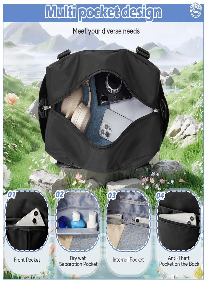 BJLFS Small Black Gym Duffle Bag for Women Men with Shoe Compartment, Mini Cute Weekender Handbag Carry on Travel Bag for Airplane, Water Resistant Sports Yoga Tote Bag with Dry Wet Separated Pocket. - Image 5