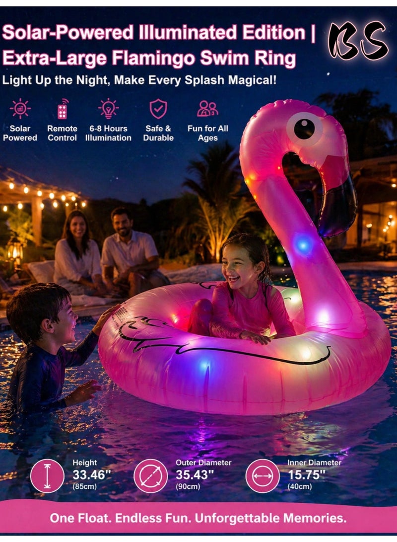 BS Light-Up Inflatable Flamingo Swim Ring | Solar-Powered Flamingo Pool Float / Water Lounger | Extra-Large Beach & Pool Float (Remote Control Included) | Designed for Adults & Children — Summer Pool Float / Leisure Lounger - Image 1